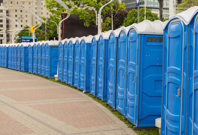 Seasonal porta potty units set up at a San Diego, California venue